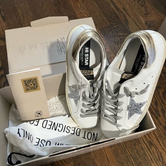 NWT Golden Goose High Star Sneakers in Silver Glitter - Picture 5 of 12